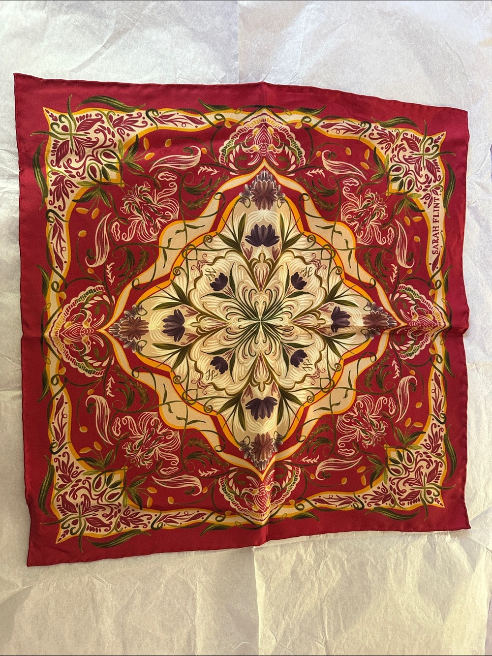 Sarah Flint Pink and Gold Floral Silk Bedding Accent